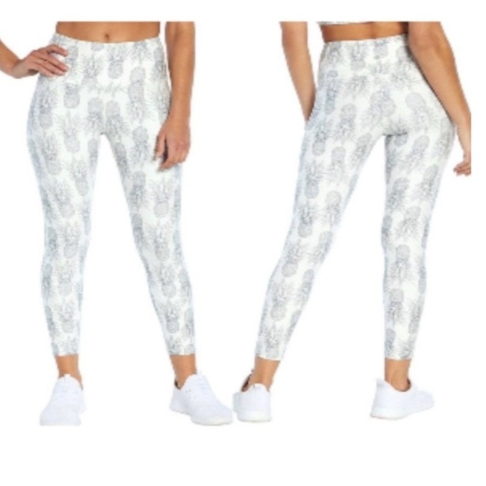 Wildfox Women's Pineapple Print White Gray Hi-Rise Buttery Soft Leggings‎ - M